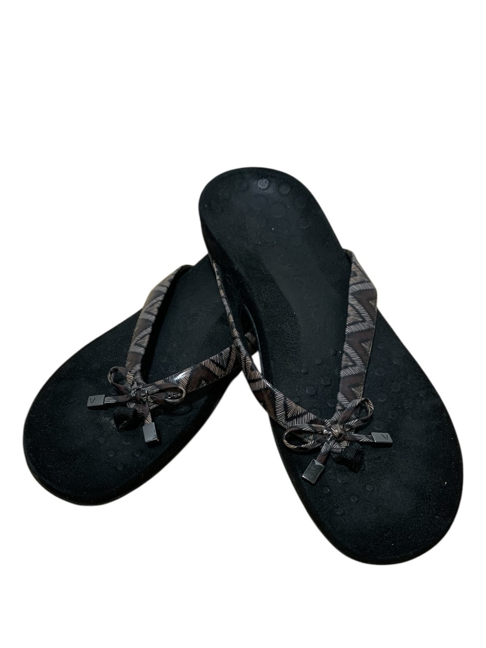 Vionic Women's Black Patterned Strap Flip Flop Sandals size 8.5